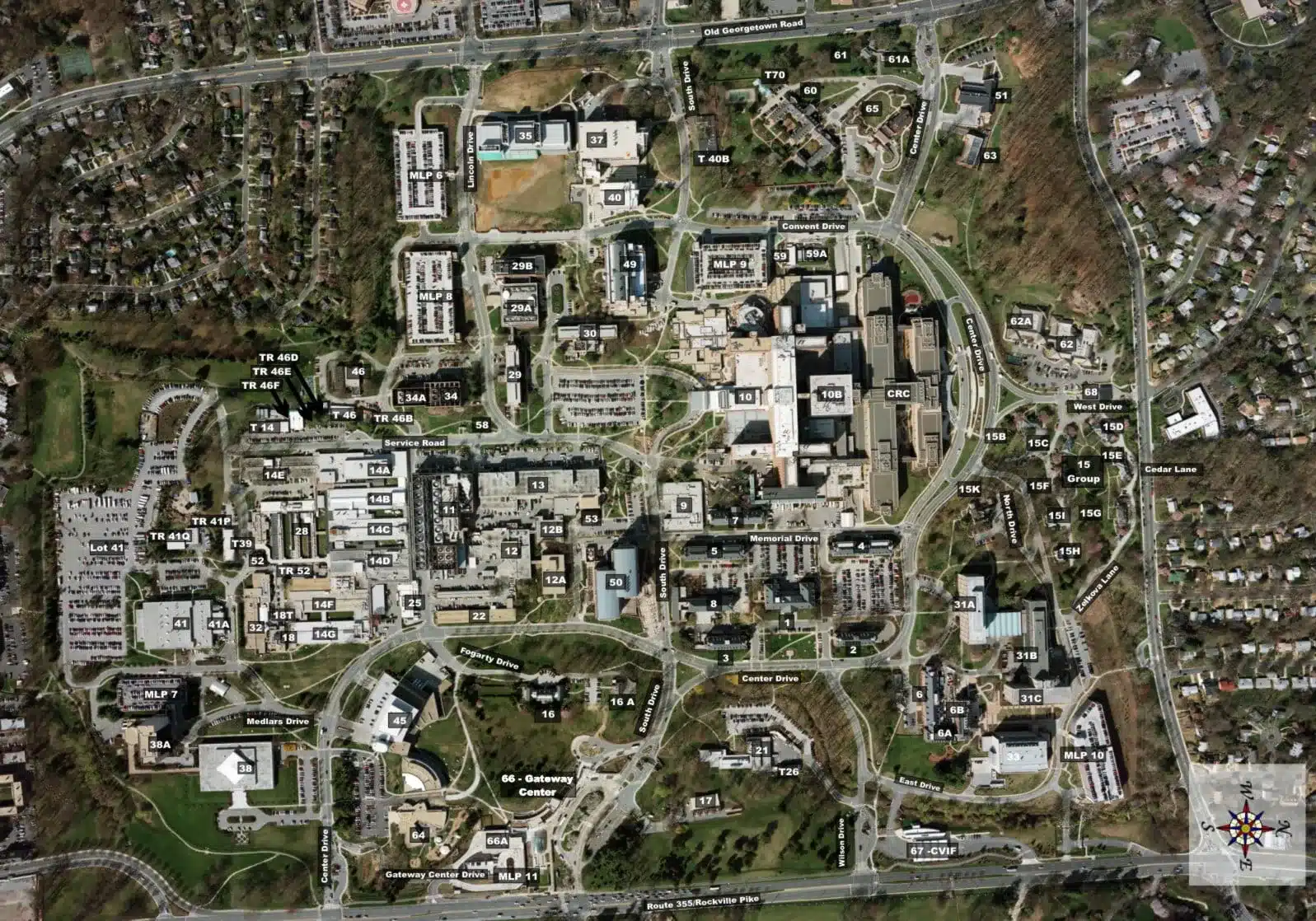 Aerial of Bethesda MD in the Washington DC area