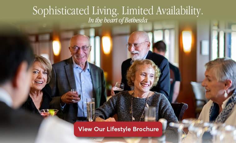 Brochure download graphic reading Sophisticated Living, Limited Availability in the heart of Bethesda
