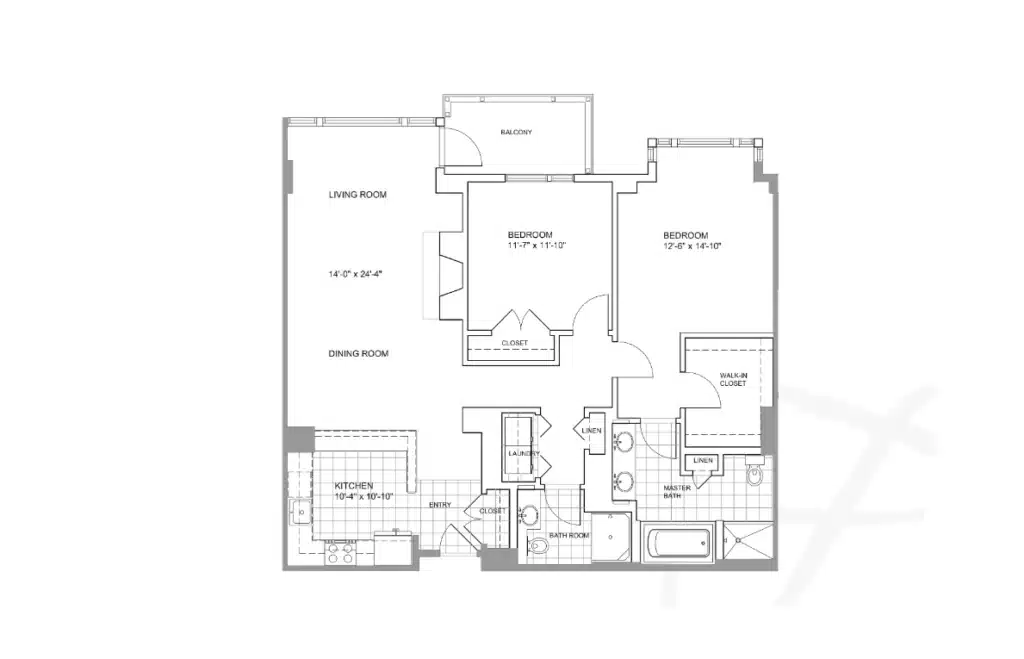 Floor plan for Unit 347 A, a two-bedroom condominium at Fox Hill