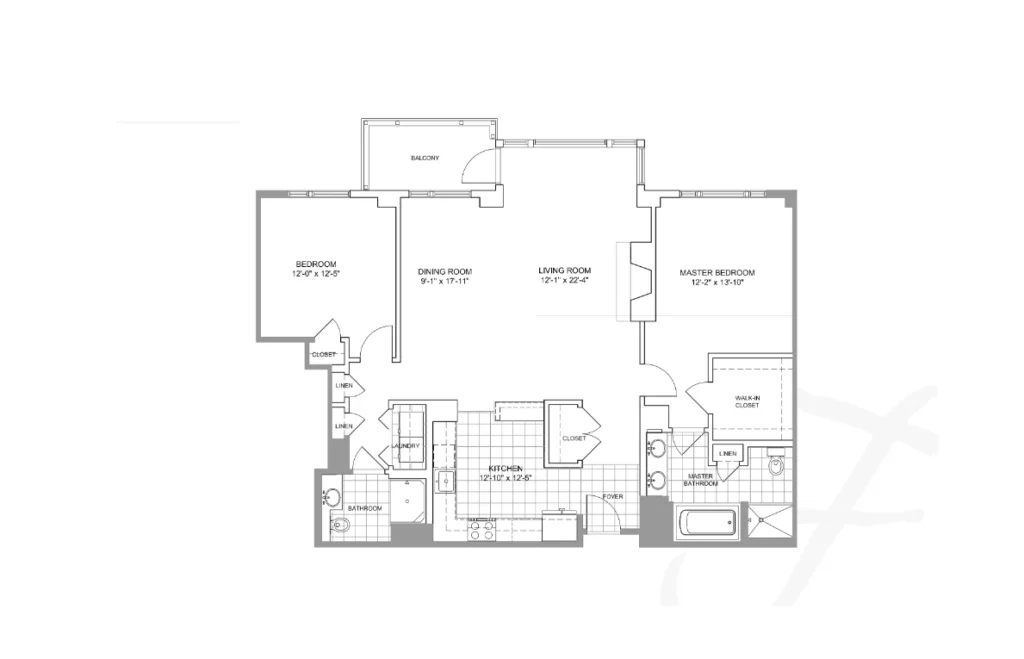 Floor plan for Unit 542 A, a two-bedroom condominium at Fox Hill