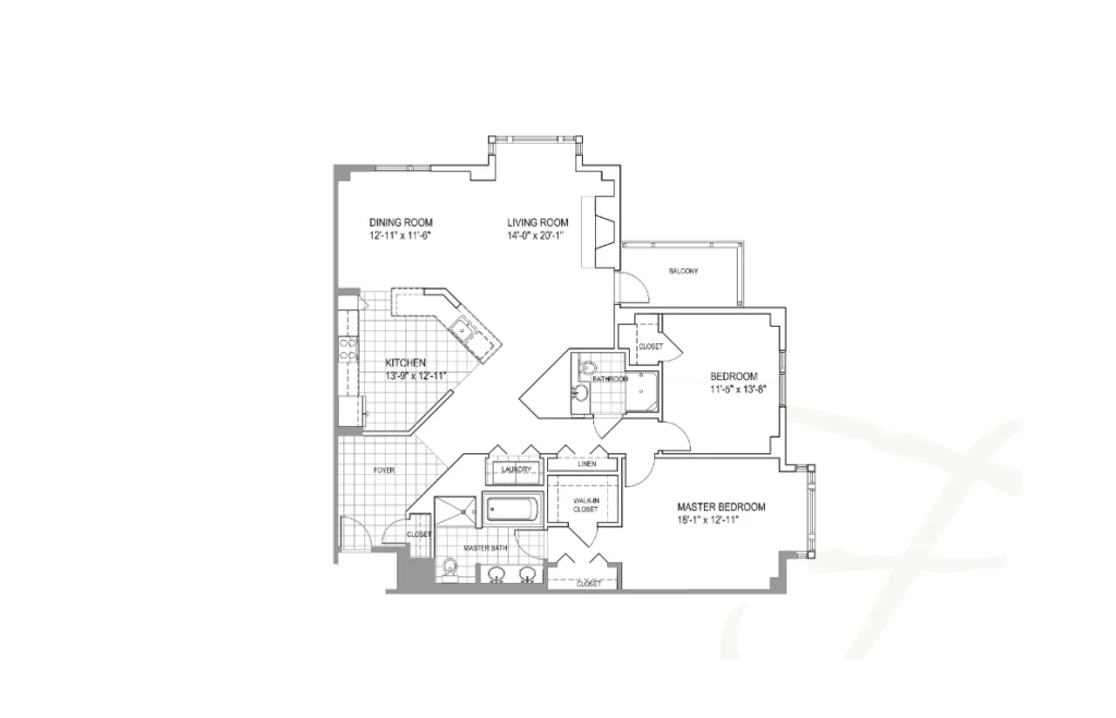 Floor plan for Unit 567 B, a two-bedroom condominium at Fox Hill