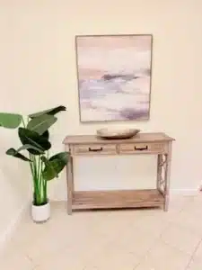 condo entryway with a table, a plant, and a painting